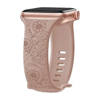 Řemínek gravírované květiny pro Apple Watch 38/40/41/42(S10)mm,Slunečnice - růžová
