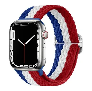 Chytré hodinky Pletený řemínek se sponou pro Apple Watch 42/44/45/46/49mm,Modro-bílo-červený