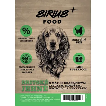Krmivo pro psa Sirius Food Superfood 65 dospělý pes britské jehně s mátou Hmotnost: 12kg