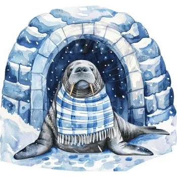 Textilní nažehlovací páska Dante Nažehlovačka Mrož a iglú - 6 x 5 cm