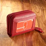 Dvojitá kožená peněženka tmavě červená 8 x 11 x 3 cm