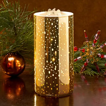 Svíčka LED svíčka s fontánkou zlatá barva Výška 18 cm, průměr 9 cm.