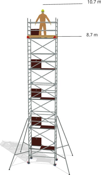 Hliníkové lešení Klimatek - výška 10,7 m - 1,8 m x 0,85 m (d/š)