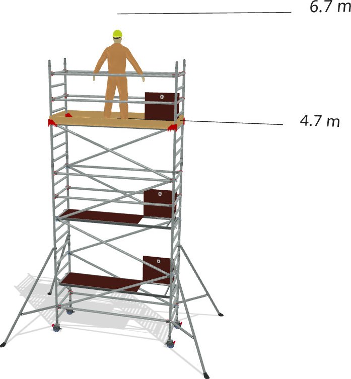 Hliníkové lešení Klimatek - výška 6,7 m - 2,5 m x 0,85 m (d/š)