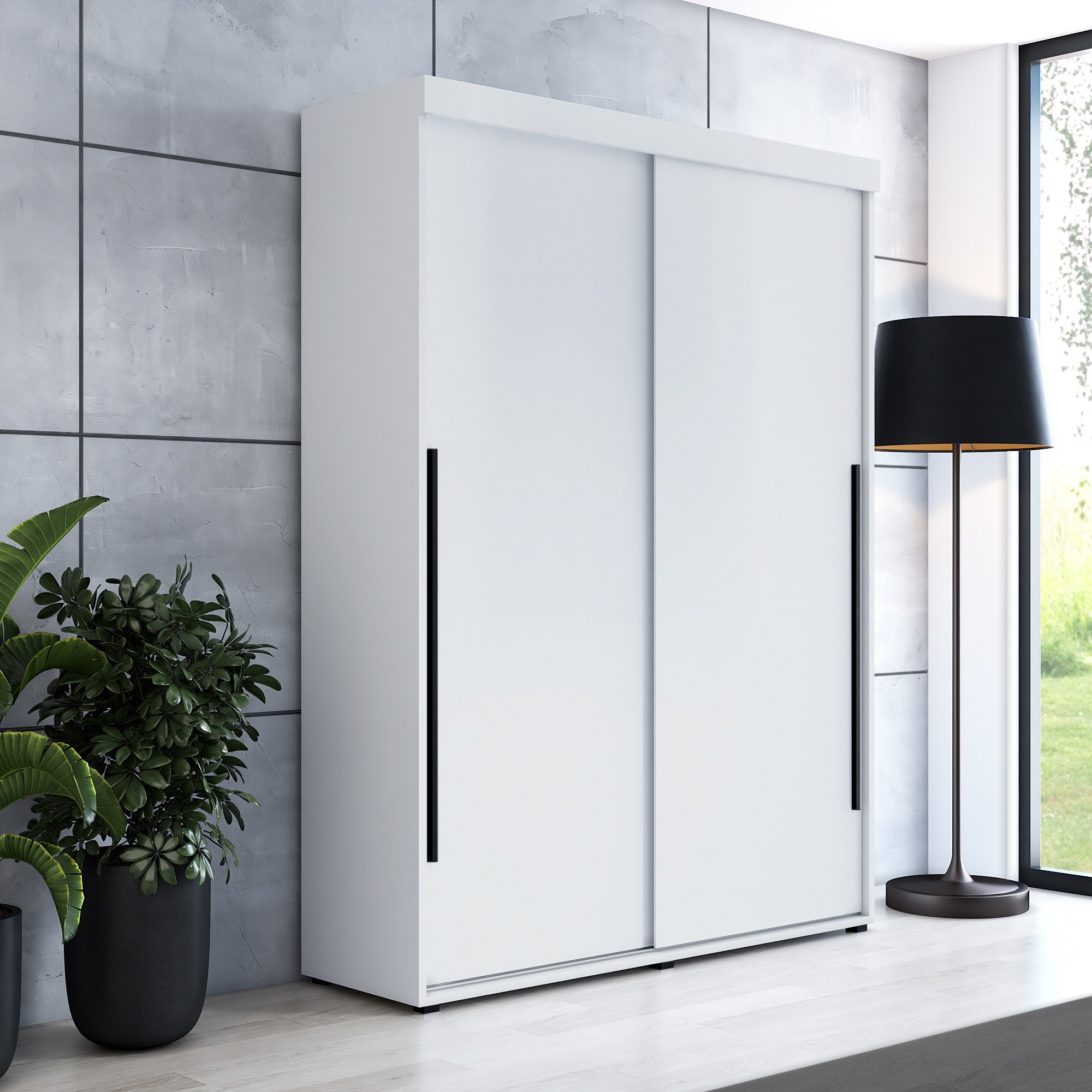 Nebe Šatní skříň Slim, šířka 110 cm, hloubka 45,6 cm Barva skříně: Bílá, Barva úchytek: Černá