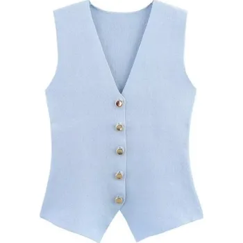 Dámská vesta Dámská elegantní vesta s knoflíky Jednobarevný top s výstřihem do V Stylový doplněk k halenkám a tričkům Různé barvy Polyester modrá S
