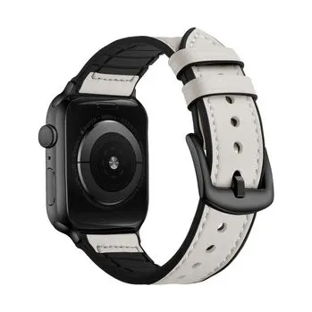 Chytré hodinky Koženo-silikonový řemínek pro Apple Watch 42/44/45/46/49mm,Bílá