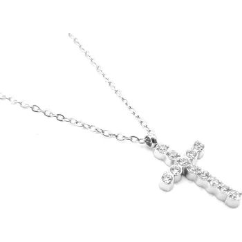 Náhrdelník Steel Jewelry Jemný Náhrdelník KŘÍŽEK S KAMÍNKY z Chirurgické oceli NH250185 Stříbrná