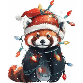 Textilní nažehlovací páska Dante Nažehlovačka Panda červená a vánoční světýlka - 4 x 6 cm