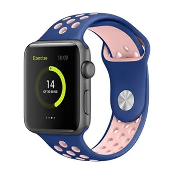 Perforovaný řemínek pro Apple Watch 42/44/45/46/49mm,Tmavěmodro-Růžový