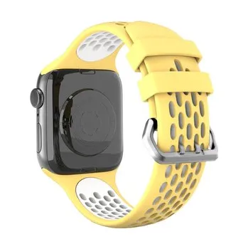 Chytré hodinky Perforovaný řemínek s dvojitým zapínáním pro Apple Watch 42/44/45/46/49mm,Žluto-Bílý