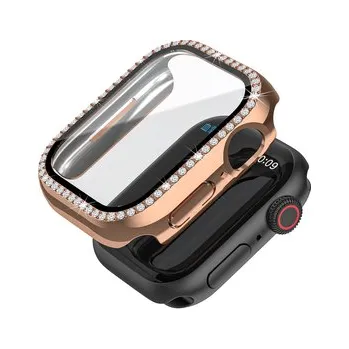 Chytré hodinky Ochranné kamínkové pouzdro se sklíčkem pro Apple Watch 41mm,Růžovo-zlatý