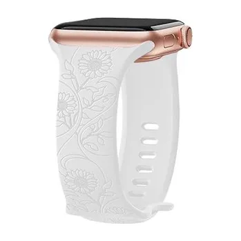Chytré hodinky Řemínek gravírované květiny pro Apple Watch 38/40/41/42(S10)mm,Slunečnice - bílá