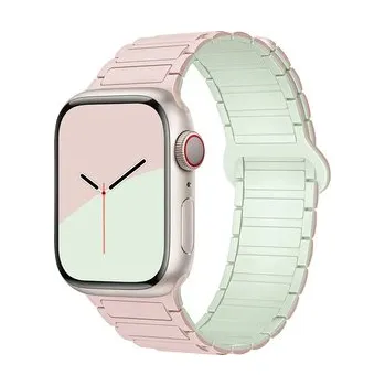 Chytré hodinky Dvojbarevný magnetický řemínek pro Apple Watch 42/44/45/46/49mm,Růžovo-mentolový