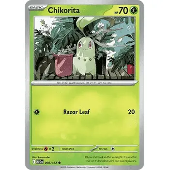 Sběratelská karetní hra Pokémon MEG 008/132 Chikorita - Mega Evolution Stav: Near Mint, Verze: REVERSE HOLO