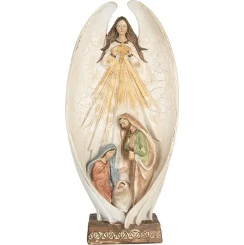Vánoční dekorace Béžová antik dekorace anděl se svatou rodinou Angel - 19*10*40 cm