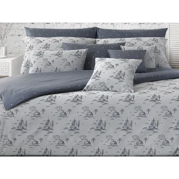 Povlečení Povlečení damašek 240x220, 2x 70x90 GEON Vesnička v zimě šedá