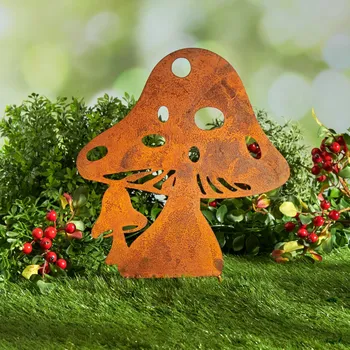Zahradní dekorace Kovová dekorace s hrotem k zapíchnutí Houba hnědá