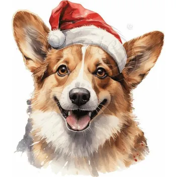 Textilní nažehlovací páska Dante Nažehlovačka Corgi s vánoční čepicí - 10 x 12 cm