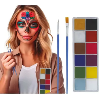 Karnevalový doplněk Barvy na obličej - 12 barev s dvěma štětečky