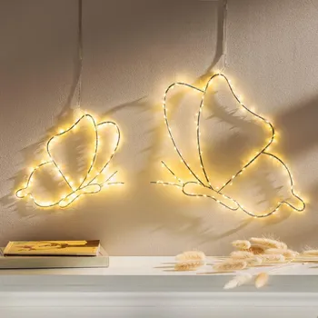 Vánoce Závěsné LED dekorace Motýli, sada 2 ks stříbrná