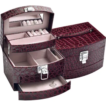 Šperkovnice JKBox Třípatrová elegantní šperkovnice z ekokůže Druh barvy: Vínová