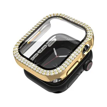 Chytré hodinky Ochranné dvojité kamínkové pouzdro se sklíčkem pro Apple Watch 41mm,Zlatý