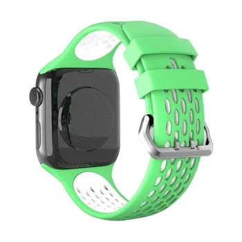 Chytré hodinky Perforovaný řemínek s dvojitým zapínáním pro Apple Watch 42/44/45/46/49mm,Zeleno-bílý