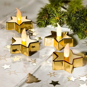 Svíčka 2 LED čajové svíčky Hvězda zlatá Prům. 5,5 cm, výška 5 cm. Včetně baterie.