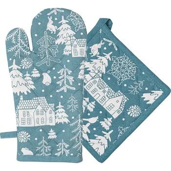 Kuchyňská sada chňapka a podložka modrá/bílá 2 ks, 18x32 cm + 20x20 cm