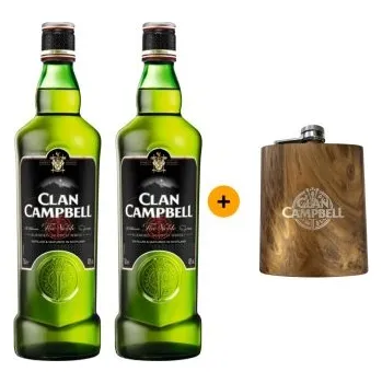 Whisky Výhodný balíček 2 ks Clan Campbell Scotch Whisky 0,7 L a placatka