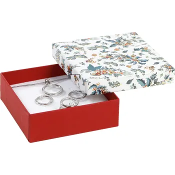 Dárková krabička B-TOP Vánoční krabička na šperky s motivem cesmíny 8x8 cm – červenobílá