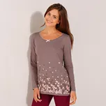 Pyžamové tričko s potiskem květin a dlouhými rukávy hnědošedá 42/44