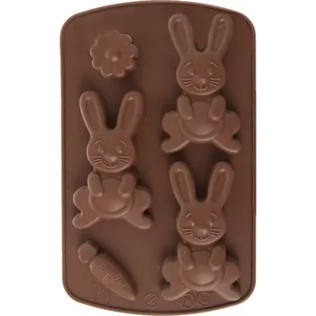 Velikonoční dekorace Silikonová forma Zajíčci hnědá 13,5x21x1,5 cm