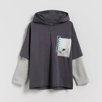 Chlapecká mikina Reserved - Tričko s dlouhými rukávy a kapucí - tmavě šedá - 603FJ-90X - 603FJ-90X-170