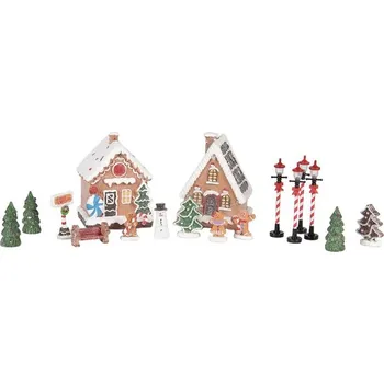 Vánoce 17ks perníková LED chaloupka s doplňky Gingerbread - 9*8*13 cm / 2xAAA