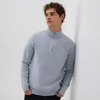 Pánský svetr Reserved - Svetr s rolákem na zip - světle šedá - TA177-09M - TA177-09M-S