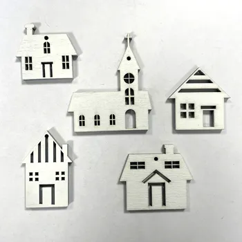 Vánoční dekorace Sada 5 ks domečků 4 - 8 cm - 2 barvy Barva: Bílá