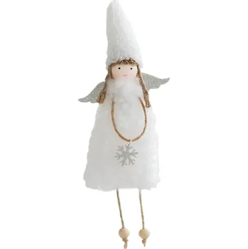 Vánoční dekorace Bílý vánoční anděl s vločkou na zavěšení, 26 cm