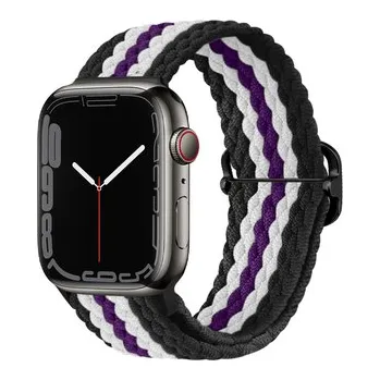 Chytré hodinky Pletený řemínek se sponou pro Apple Watch 42/44/45/46/49mm,Černo-bílo-fialový