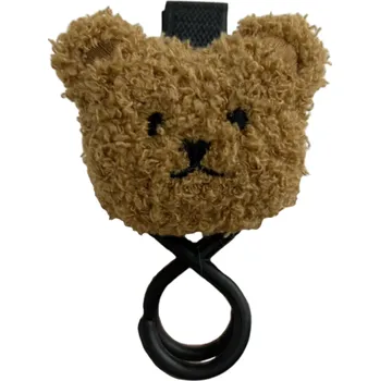 Háček na kočárek se suchým zipem s medvídkem z příze 12 x 8 x 3 cm Držák na tašky Dětský doplněk Praktický háček na zavěšení hnědá