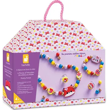 dětská sada na výrobu šperků Janod Výroba šperků v kufříku - dřevěné korálky Lesní zvířátka