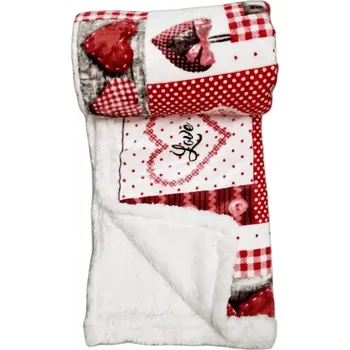 deka NOVINKA 2025 ! DEKA MIKROFLANEL S BERÁNKEM 150x200cm - PATSCHWORK ČERVENÁ SRDÍČKA