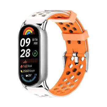 Chytré hodinky Perforovaný řemínek s přezkou Mi band 8/9/10,Béžovo-oranžová