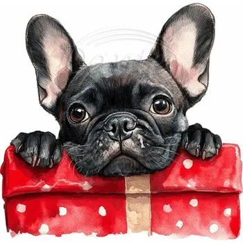 Textilní nažehlovací páska Dante Nažehlovačka Buldoček a vánoční dáreček - 12 x 12 cm