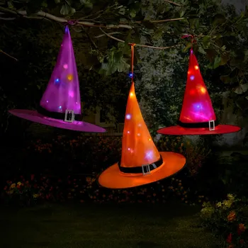 Vánoční dekorace Dekorace 3 čarodějnické klobouky oranžová, fialová, červená