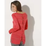 Pruhovaný pulovr se šněrováním vzadu korálová 46/48