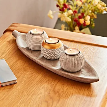 Svícen 4dílná sada na čajové svíčky šedá