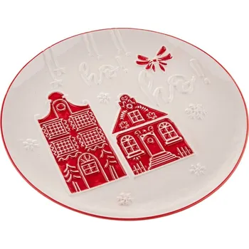 Talíř Bílý servírovací keramický talíř s vánočním motivem ø 26 cm Christmas cottage – Dakls ID_1737954