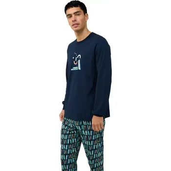 Pánské pyžamo Pánské bavlněné pyžamo s manžetami a potiskem knih Vamp 23661 blue velikost XL